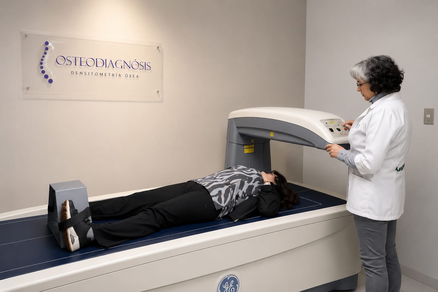 Paciente realizándose un examen de densitometría ósea en Osteodiagnosis